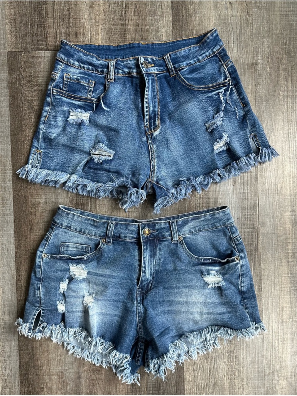 Denim Frayed Hem Distressed Women’s Shorts - Set of 2